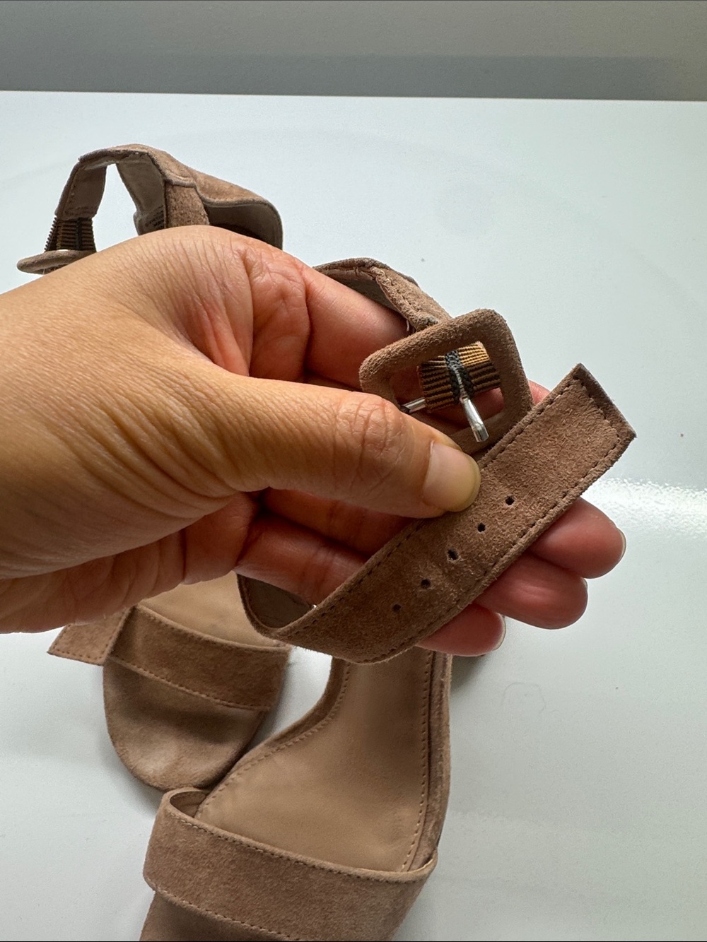 Steve Madden Beige Suede Block Heel Sandals - Picture 7 of 7